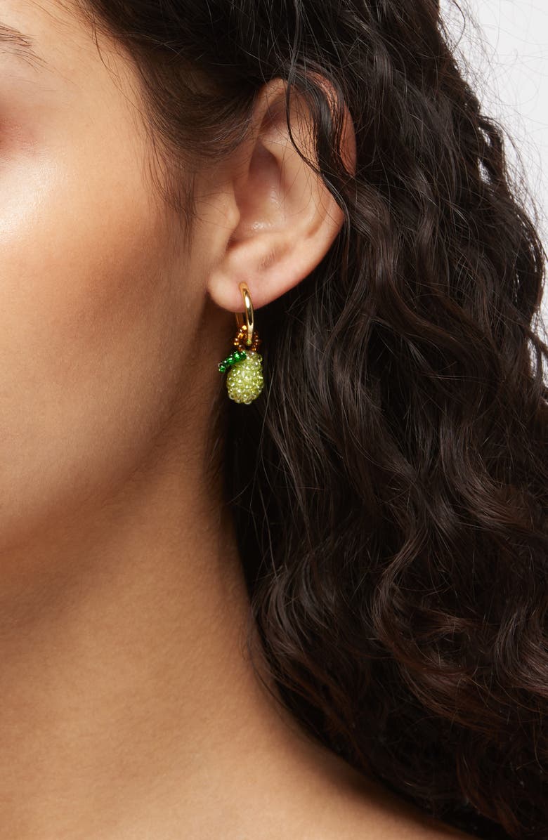 PURA UTZ Beaded Charm Drop Hoop Earrings, Alternate, color, Green / Brown