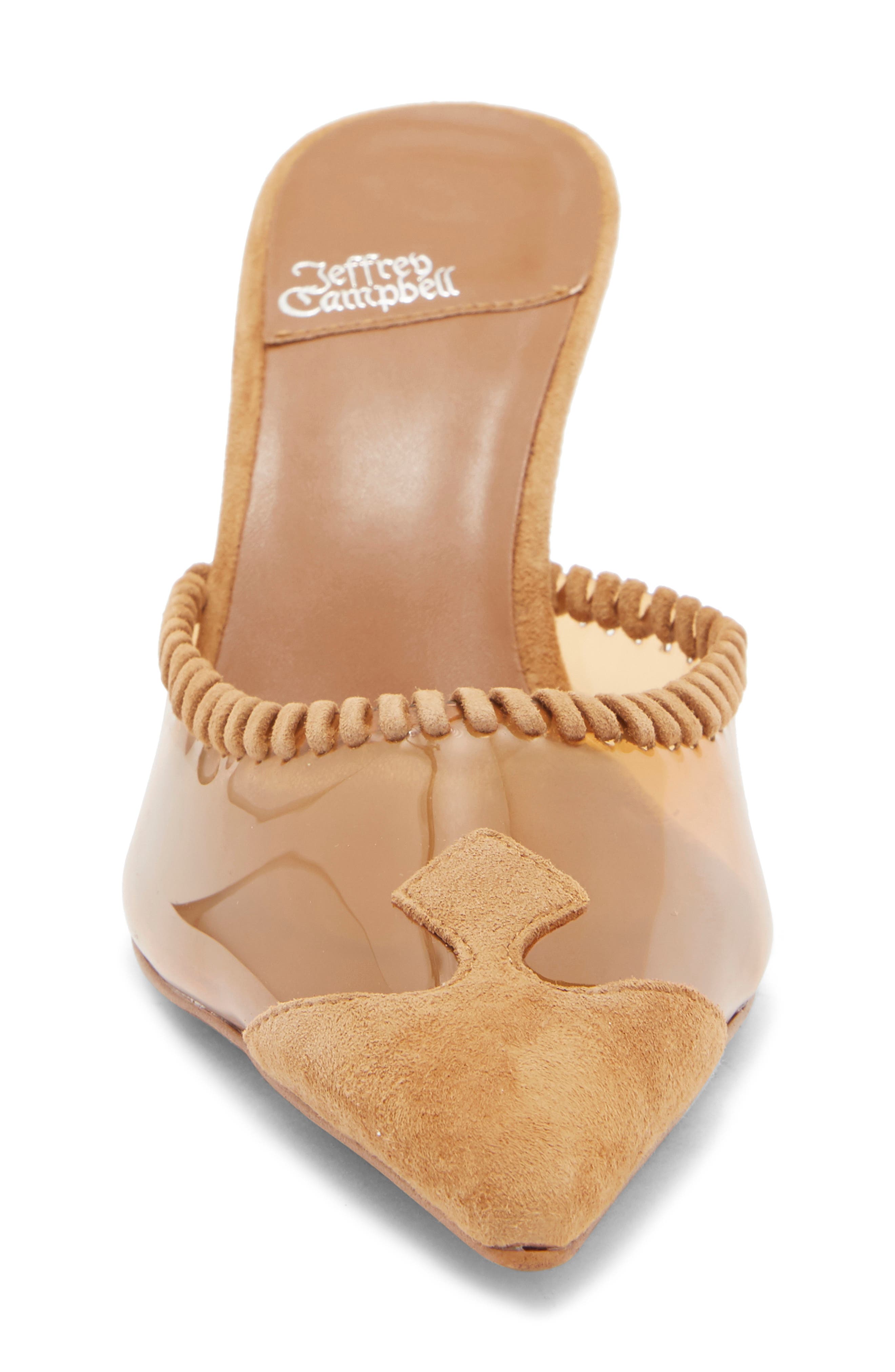 Jeffrey Campbell Partnerz Clear Cap Toe Mule, Alternate, color, Tan Suede Combo