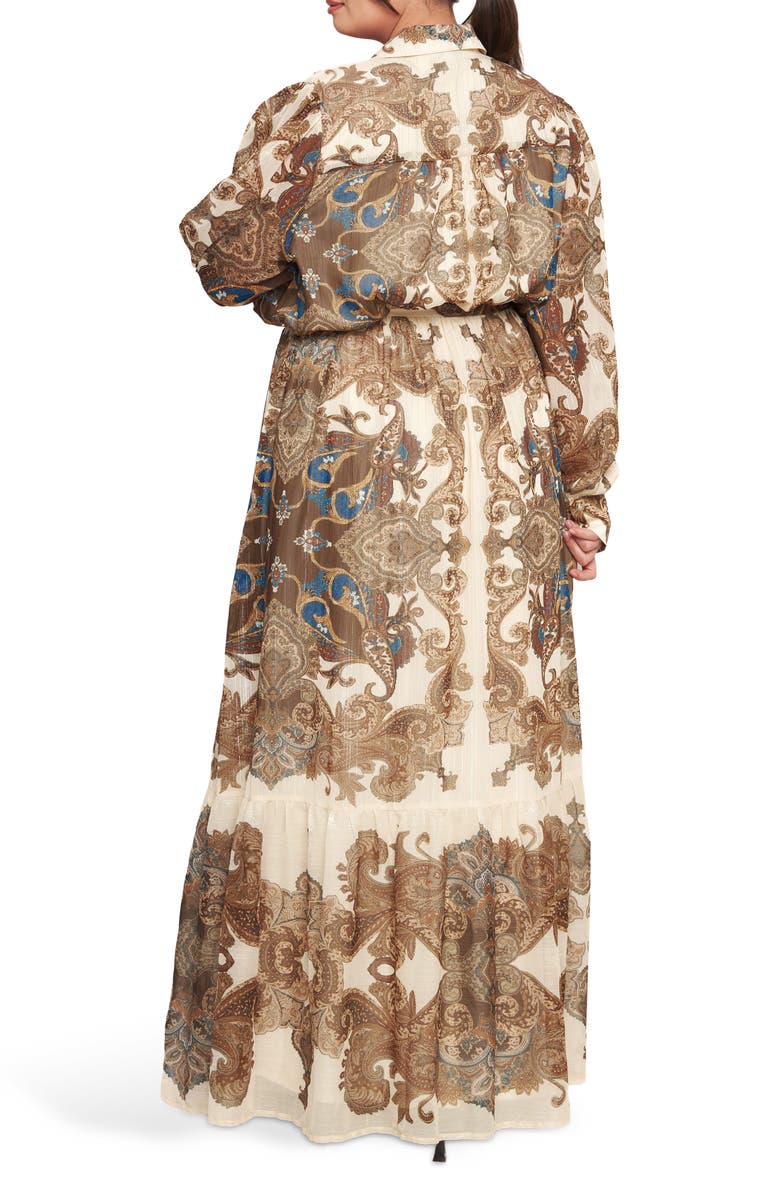 FLYING TOMATO Filigree Midi Shirtdress, Alternate, color, Cream Brown