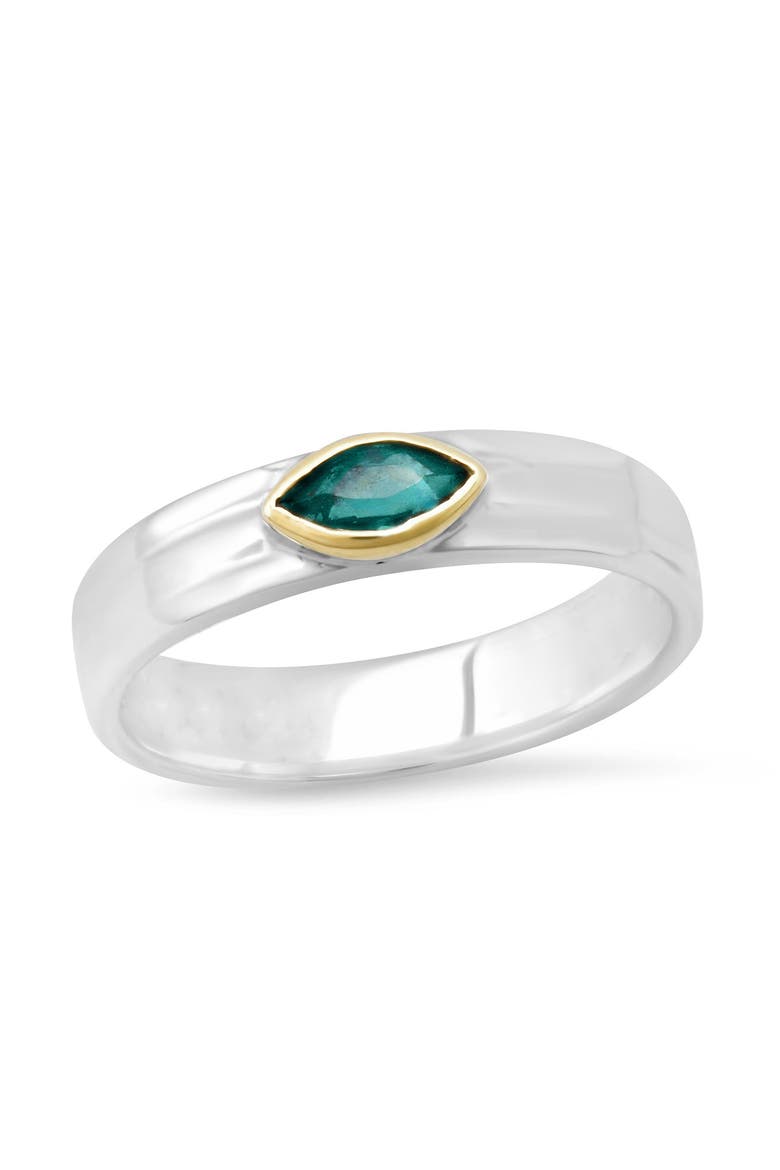 "Liquid Metal" Narrow Hammered Sterling Silver 14k Band with Knife Edge Gemstone, Main, color, GREEN