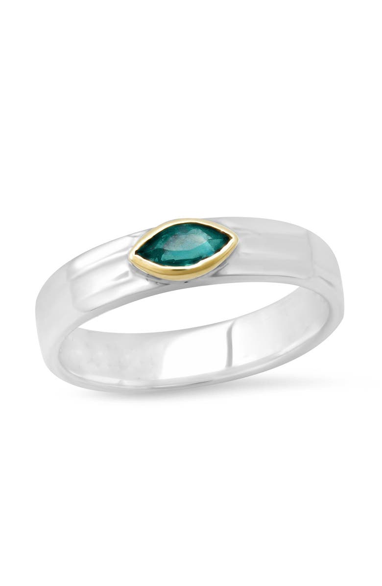 ELLIOT YOUNG "Liquid Metal" Narrow Hammered Sterling Silver 14k Band with Knife Edge Gemstone, Main, color, Green