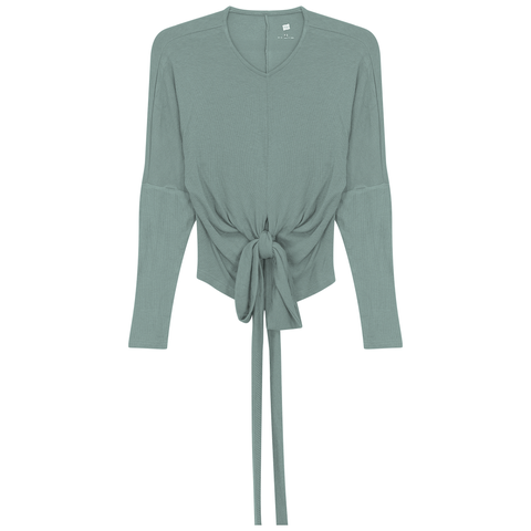 Ribbed Wrap Long Sleeve Stretch Top