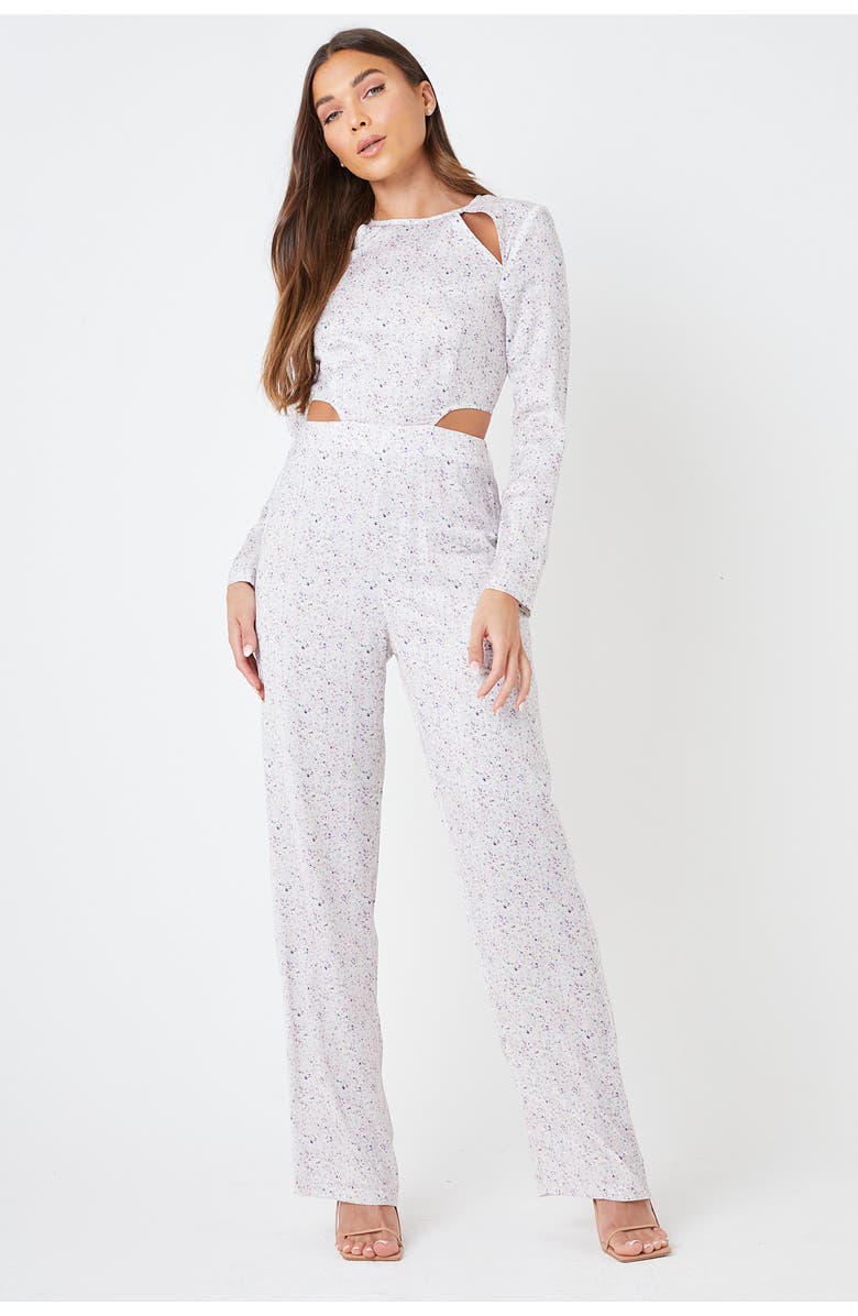 CREEA the Label Cutout Padded Shoulder Print Jumpsuit, Main, color, 