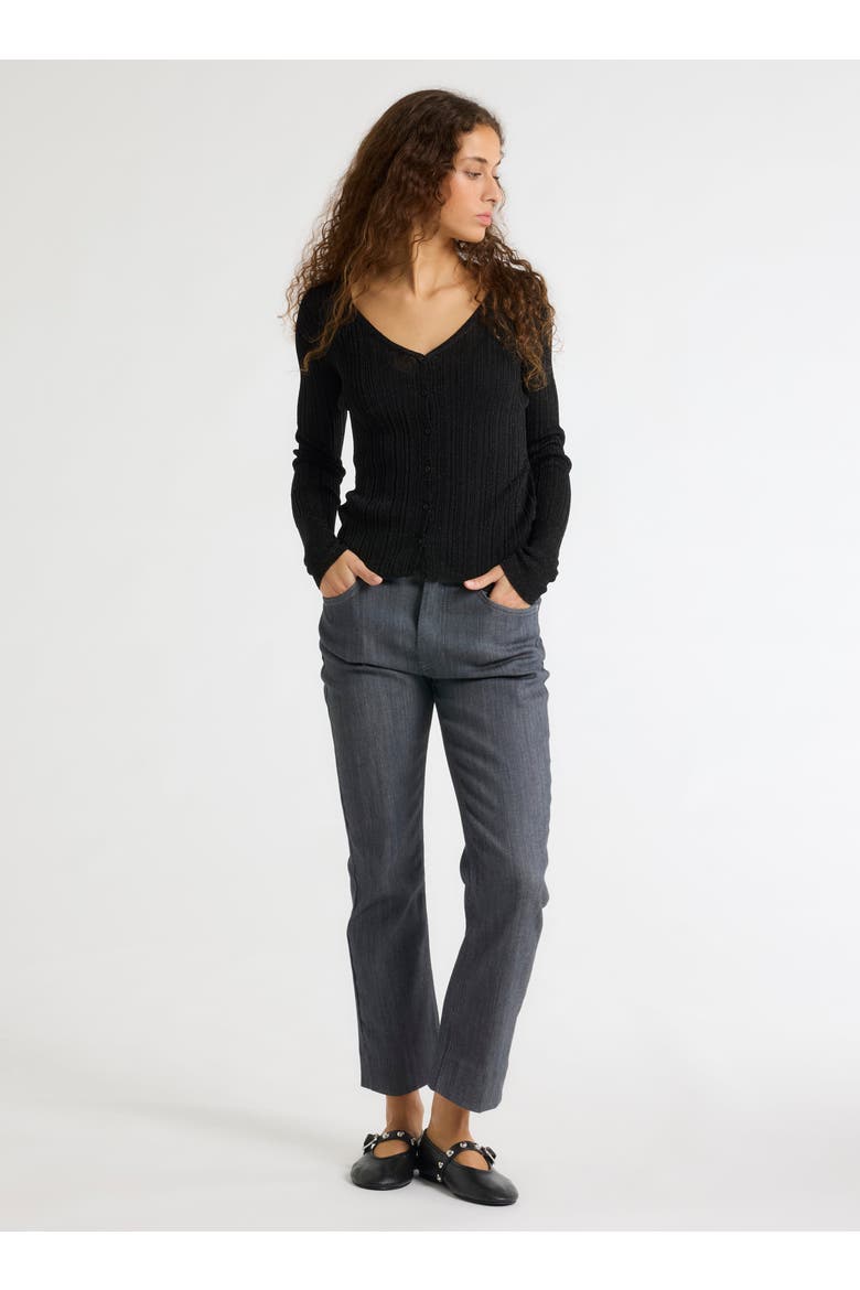 Novelty Metallic Rib V-Neck Cardigan, Alternate, color, METAL BLACK