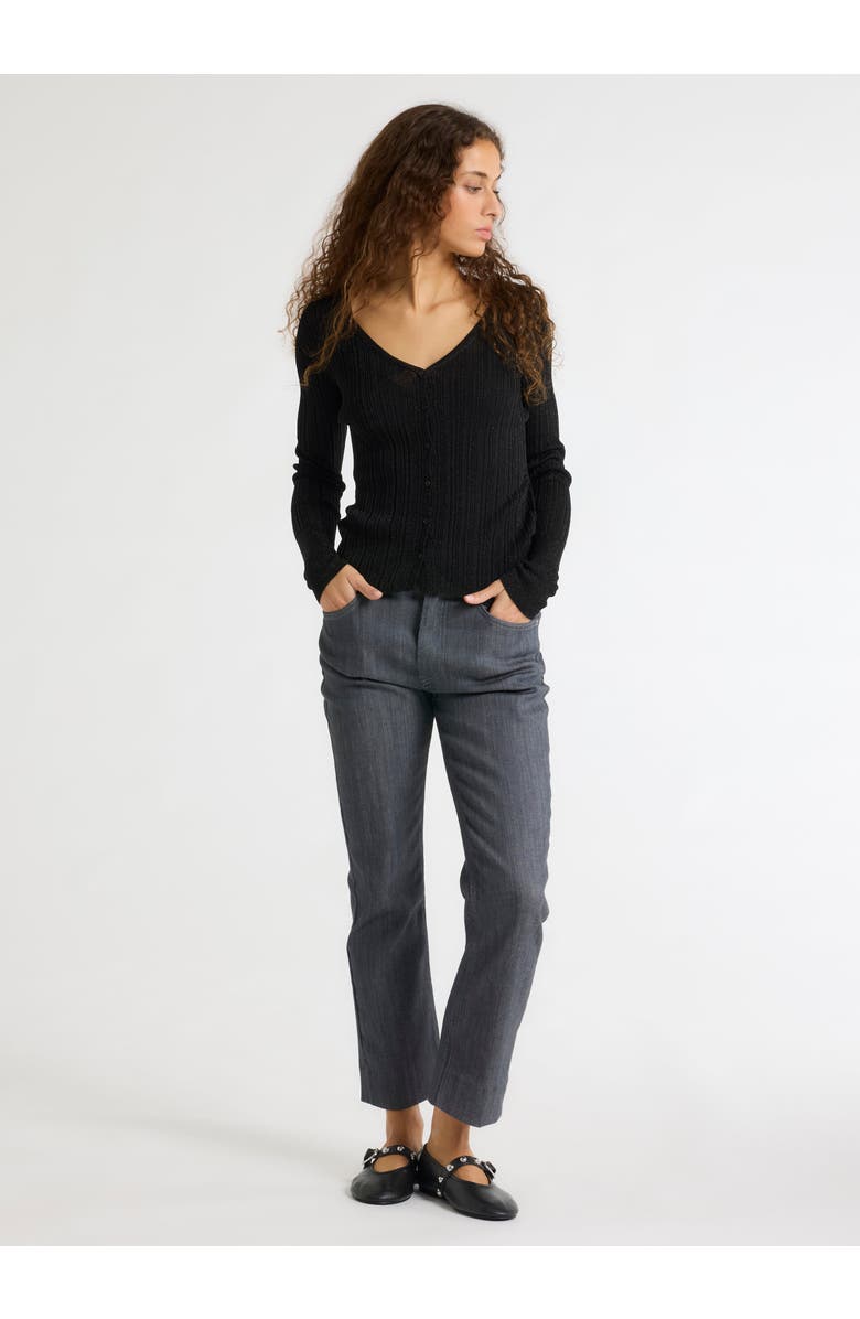 Majestic Filatures Novelty Metallic Rib V-Neck Cardigan, Alternate, color, Metal Black