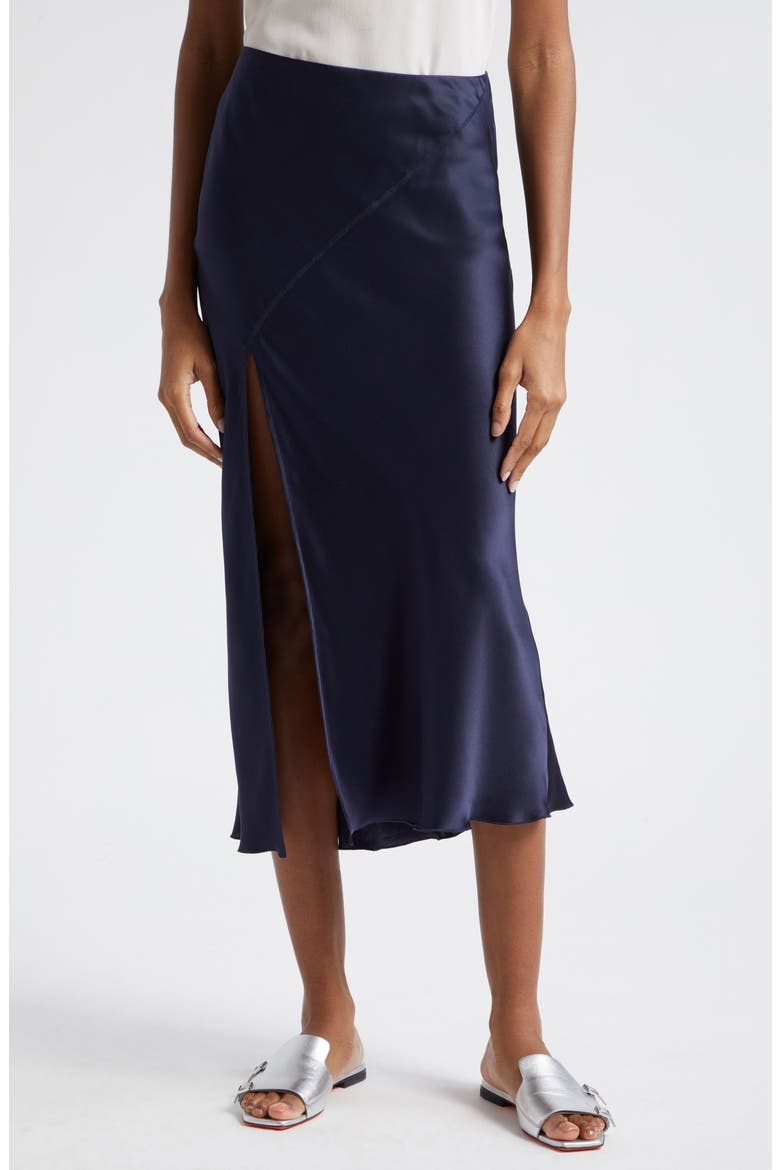 Bias Cut Silk Charmeuse Midi Skirt, Main, color, INK
