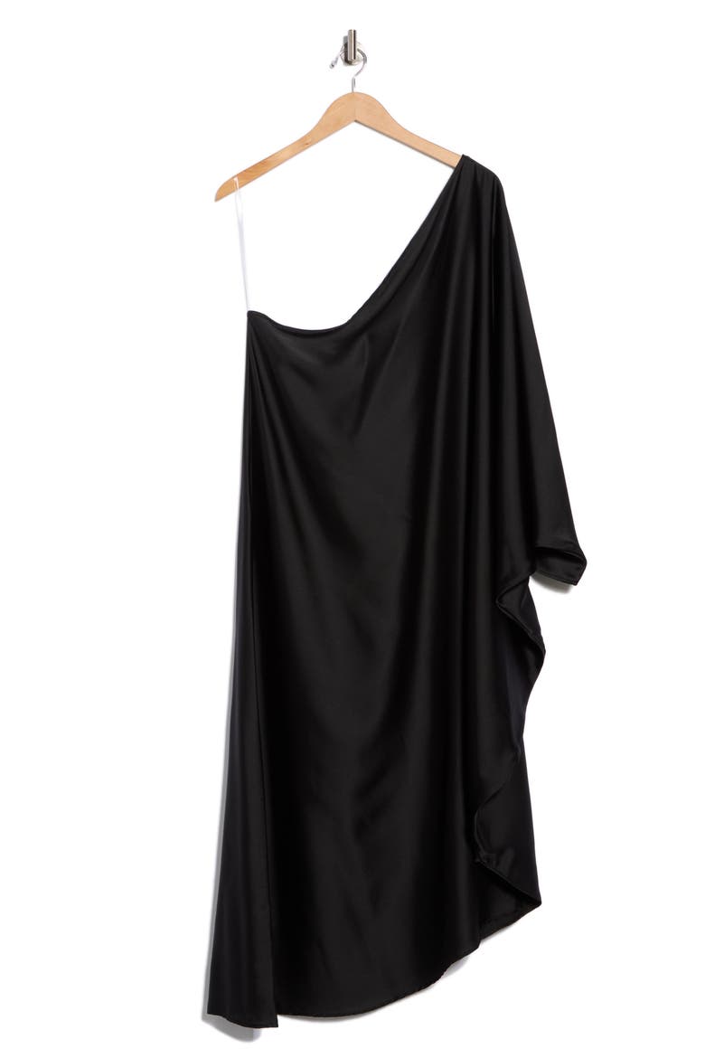 One-Shoulder Satin Dress, Alternate, color, BLACK