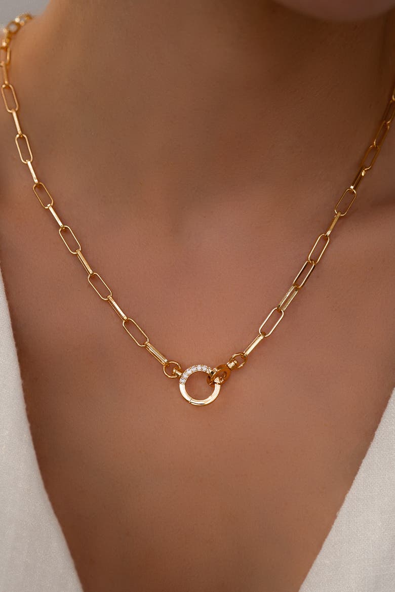 Pave Mint Paperclip Necklace, Alternate, color, 18k Gold Plaed