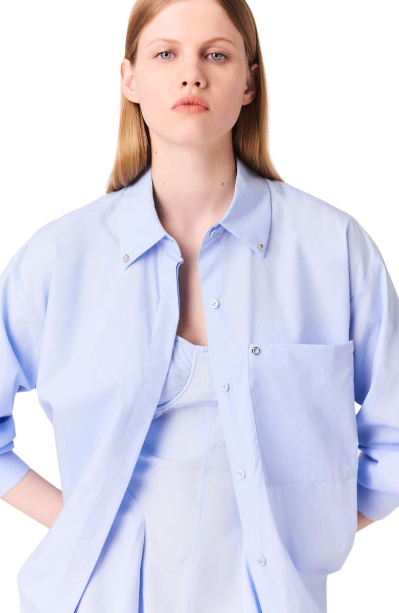 maje Long poplin blouse, Alternate, color, Light Blue