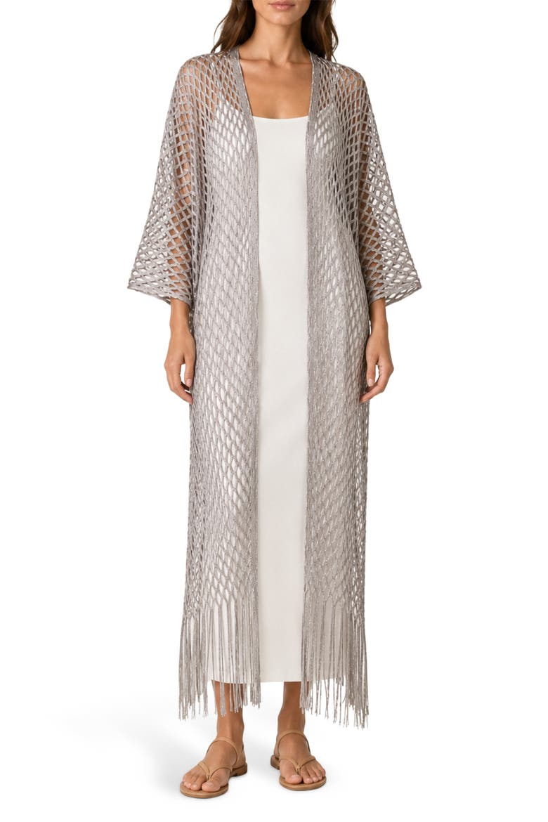 Crochet Fringe Kimono, Main, color, TAUPE