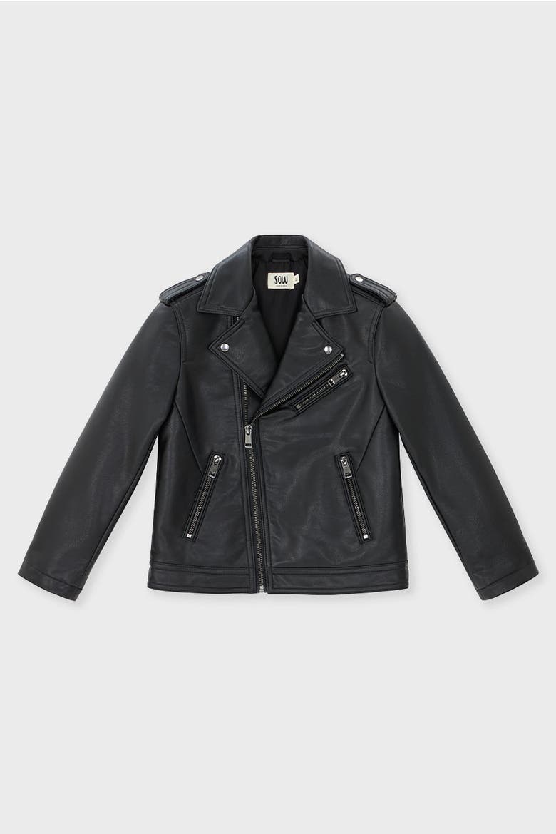Black Faux Leather Moto Jacket Kids, Main, color, Black