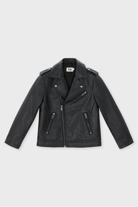 Black Faux Leather Moto Jacket Kids