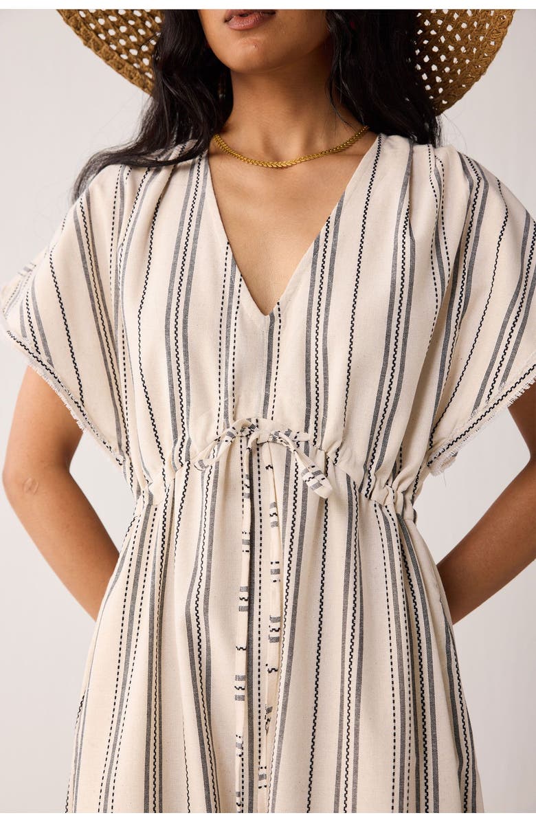 Reistor Maxi Gathered Dress with Side Slits in Stripes, Alternate, color, Linear Canvas