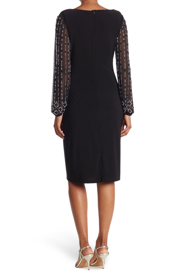 Beaded Long Sleeve Sheath Dress, Alternate, color, BLK