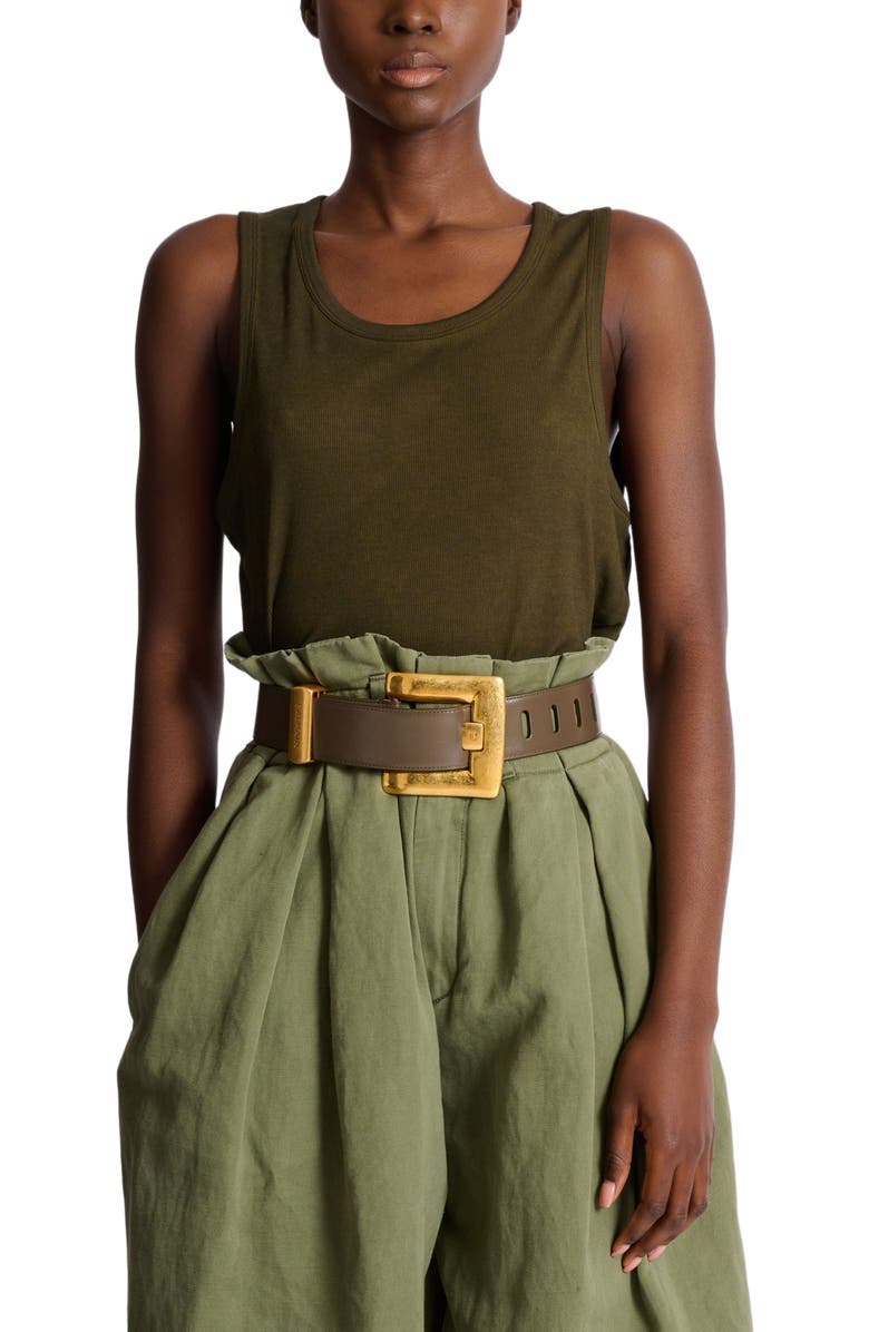 Balmain Anthem calfskin leather belt, Alternate, color, Green