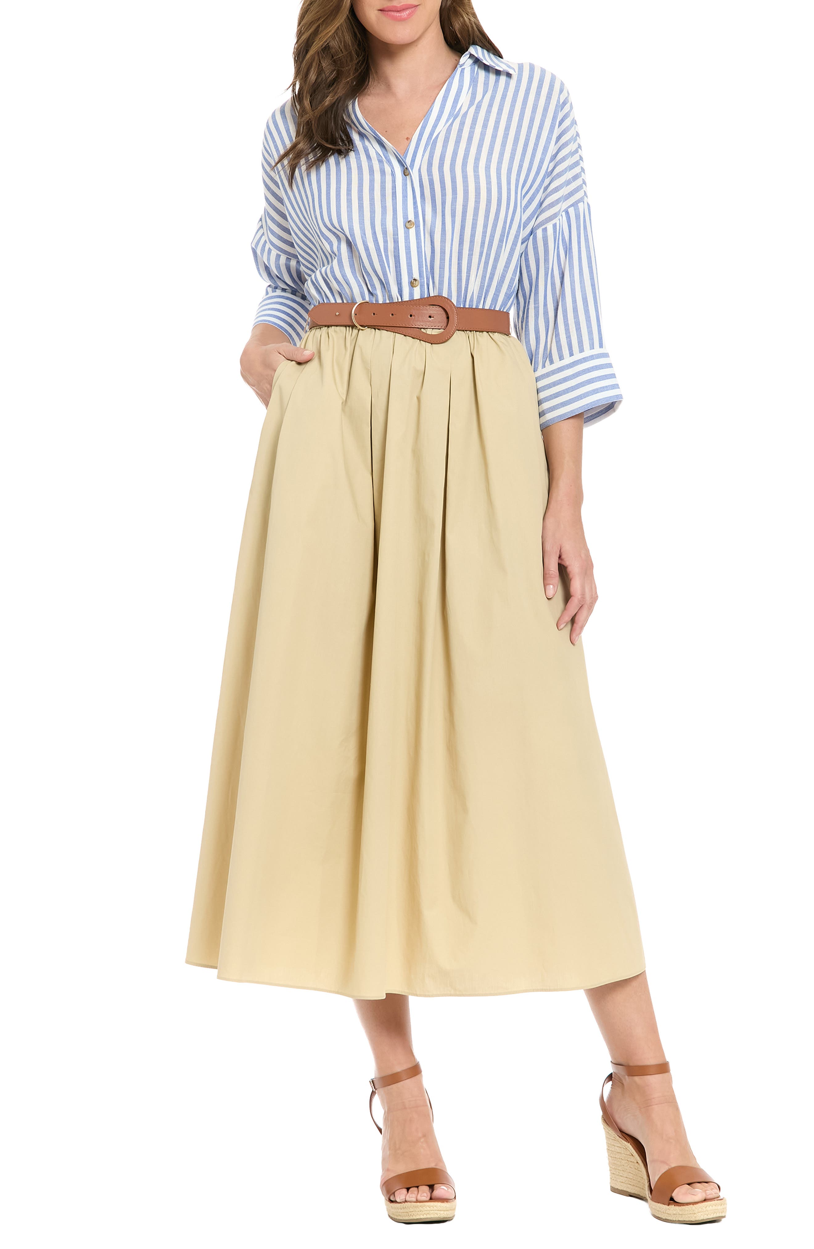 London Times Belted Twofer Midi Dress