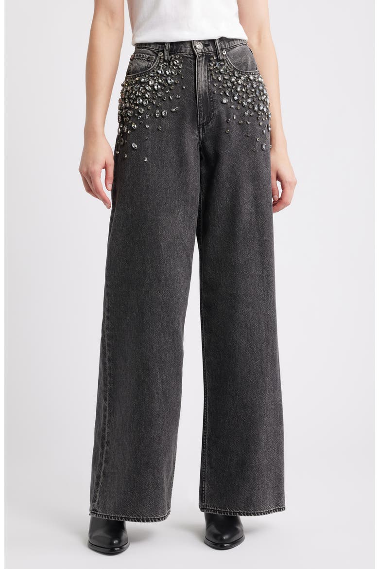 Featherweight Sofie Embellished High Waist Wide Leg Jeans, Main, color, JEWEL