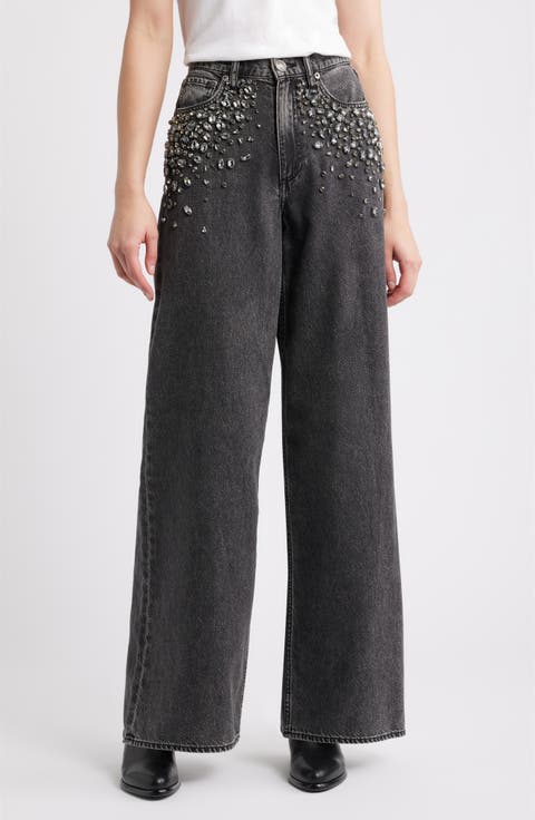 Featherweight Sofie Embellished High Waist Wide Leg Jeans