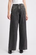 rag & bone Featherweight Sofie Embellished High Waist Wide Leg Jeans
