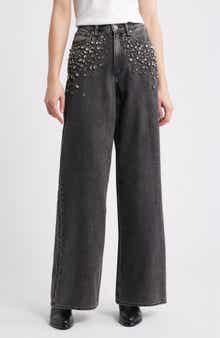 Featherweight Sofie Embellished High Waist Wide Leg Jeans