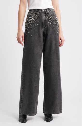 Featherweight Sofie Embellished High Waist Wide Leg Jeans