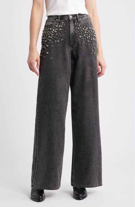 Featherweight Sofie Embellished High Waist Wide Leg Jeans