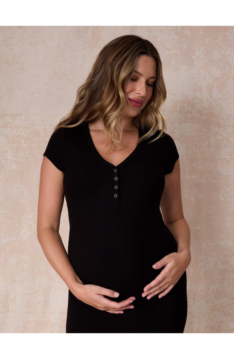 MOTHERHOOD MATERNITY Short Sleeve Henley Bodycon Maxi Dress, Alternate, color, Black