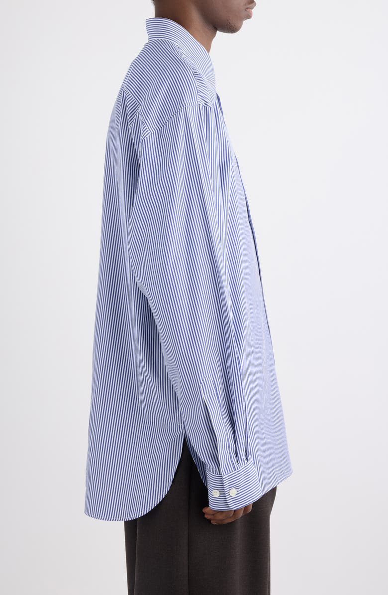 Dries Van Noten Croom Stripe Button-Up Shirt, Alternate, color, Navy