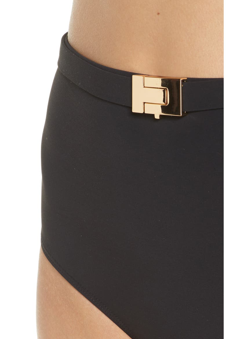 High Waist Bikini Bottoms, Alternate, color, BLACK