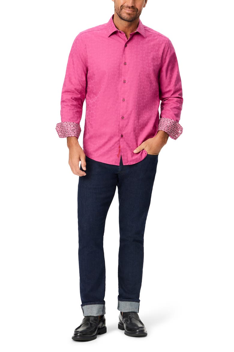 Long Sleeve Cotton Jacquard Shirt, Alternate, color, ROSE