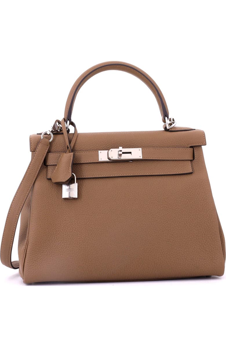 Pre-Owned Hermes Kelly Handbag Brown Togo with Palladium Hardware 28, Alternate, color, Alezan