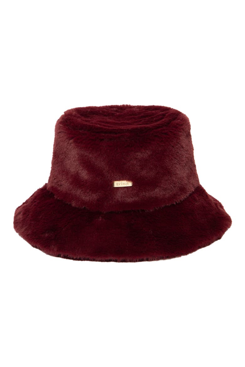 Faux Fur Bucket Hat, Main, color, BURGUNDY