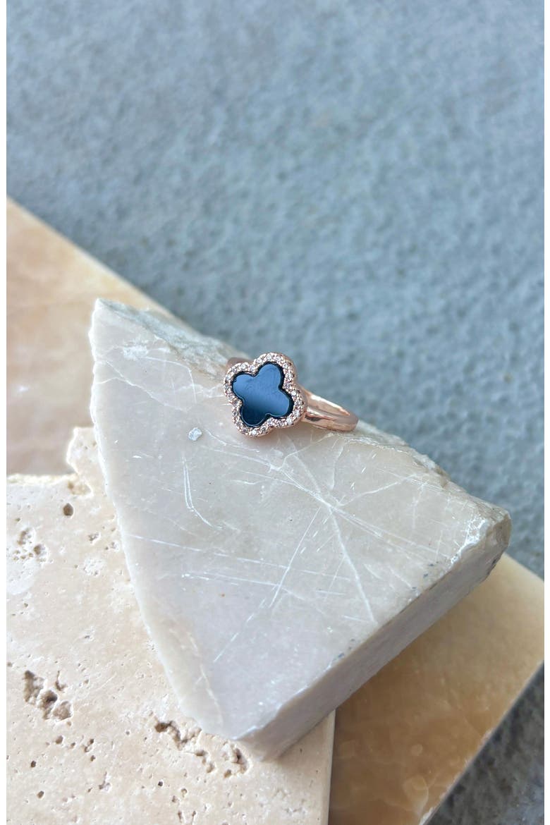 Enamel & Crystal Clover Ring, Alternate, color, BLACK