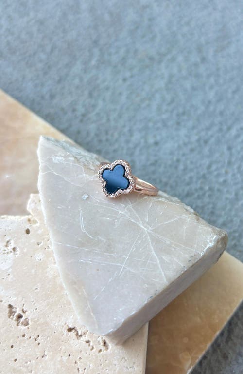 Adornia Rose Gold Cubic Zirconia Black Halo Clover Ring In Pink