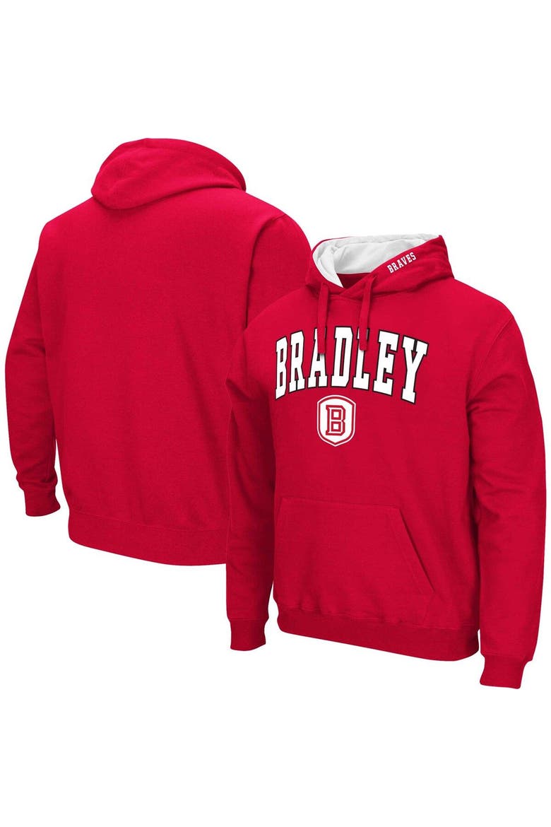 Men's Colosseum Red Bradley Braves Arch & Logo 3.0 Pullover Hoodie, Main, color, Red