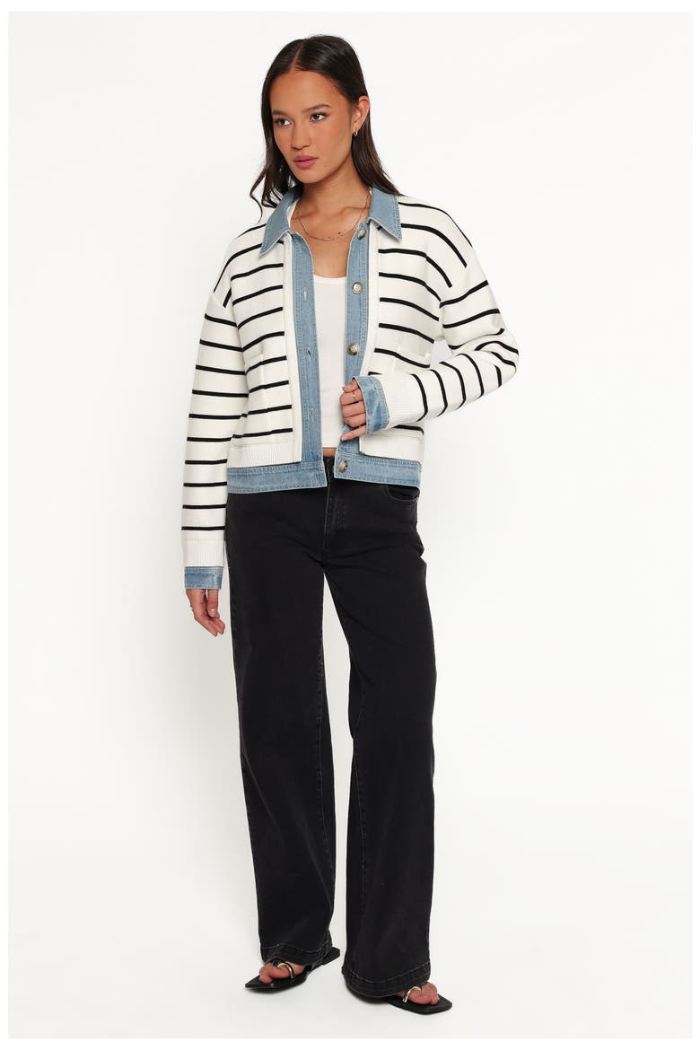 Uma Denim Collar Cardigan, Alternate, color, CREAM