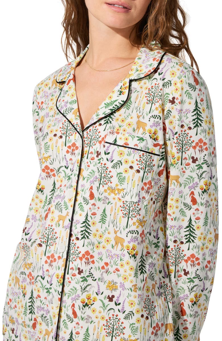 BedHead Pajamas Print Long Sleeve Stretch Organic Cotton Jersey Short Pajamas, Alternate, color, Forest Trails