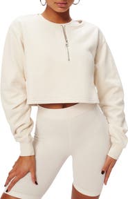 Good American Collarless Half Zip Sweatshirt