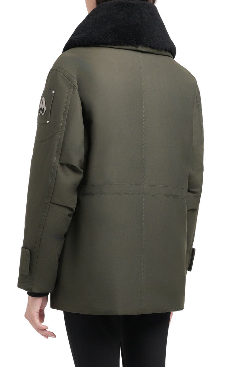 Moose Knuckles Aurora Water Repellent Genuine Shearling Lined 800 Fill Power Down Jacket, Alternate, color, Dark Olive W/ Black Shearling