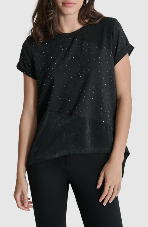 DKNY Studded Mixed Media T-Shirt in Black 