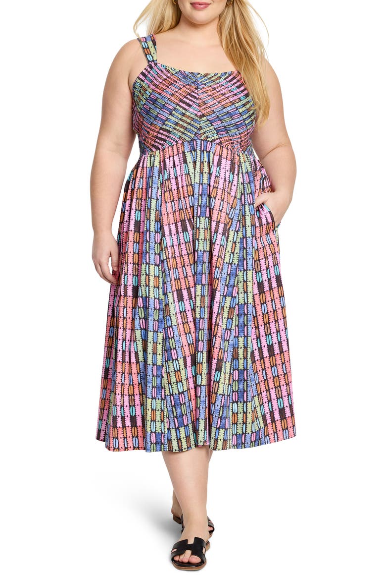 Sarah Rainbow Macaroon Sleeveless Stretch Cotton Maxi Dress, Main, color, PINK MULTI