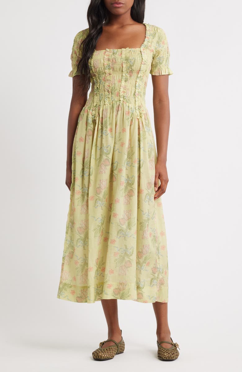 Damson Madder Raphaela Floral Midi Dress, Main, color, Olive