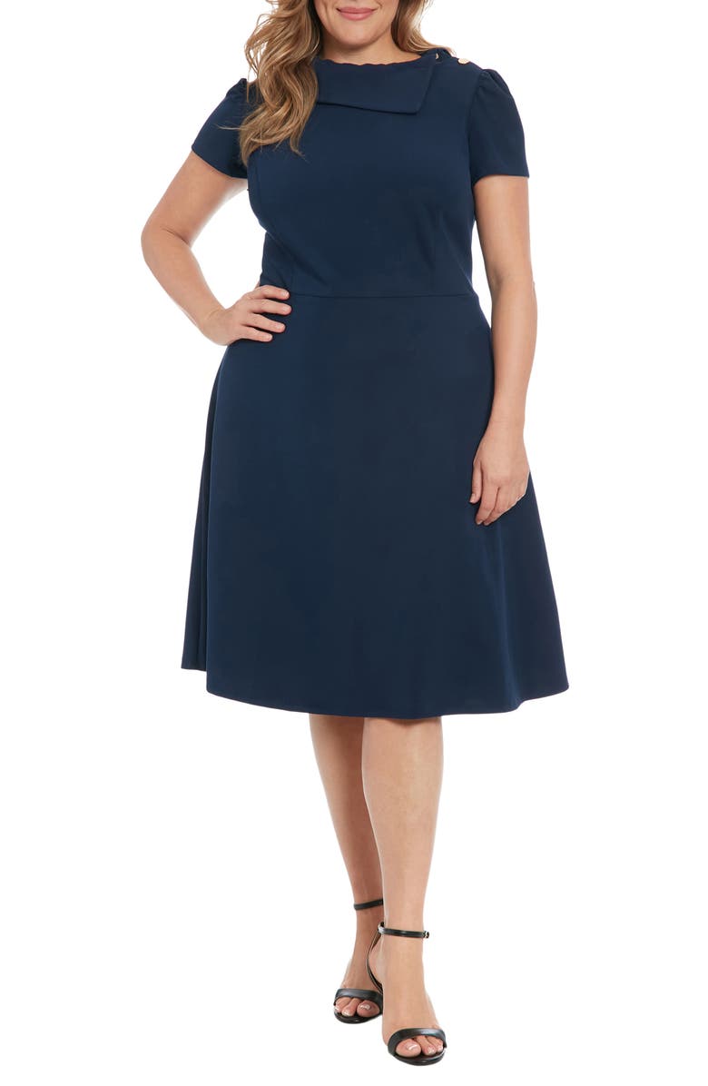 London Times Short Sleeve Scuba Crepe Fit & Flare Dress, Main, color,