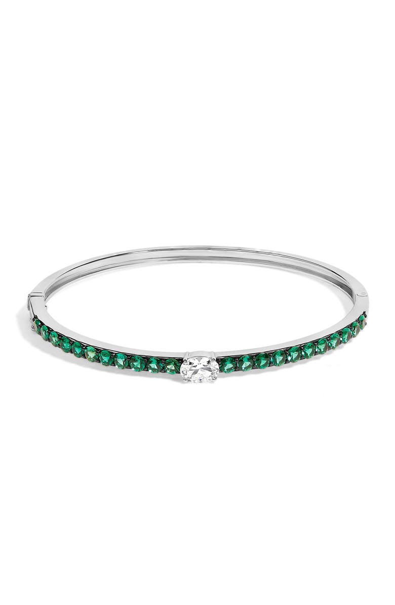 Haus of Brilliance Silver Created Sapphire and Emerald Semi Eternity Bangle Bracelet, Main, color, White