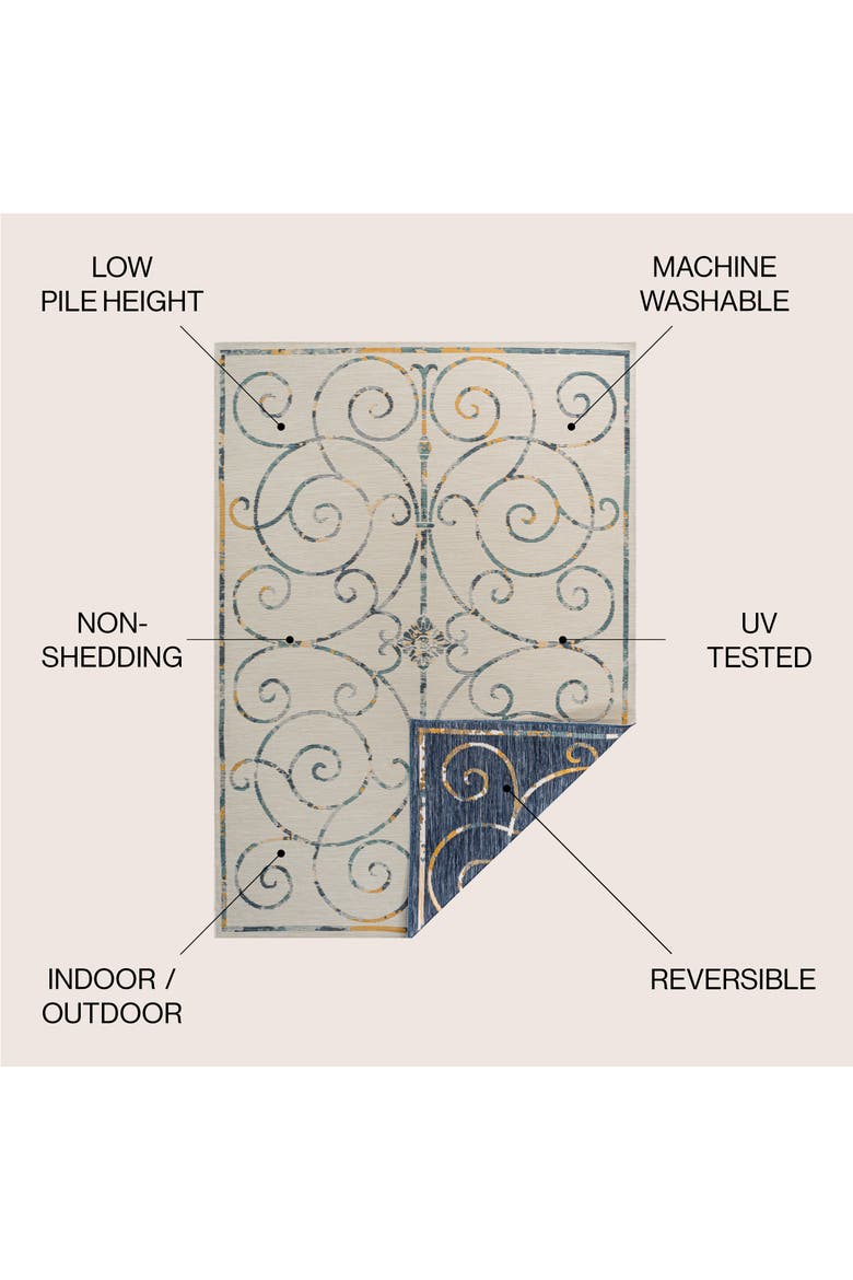 Danae Classic Cottage Filigree Scroll Reversible Machine-Washable Indoor/Outdoor Area Rug, Alternate, color, Cream/Navy