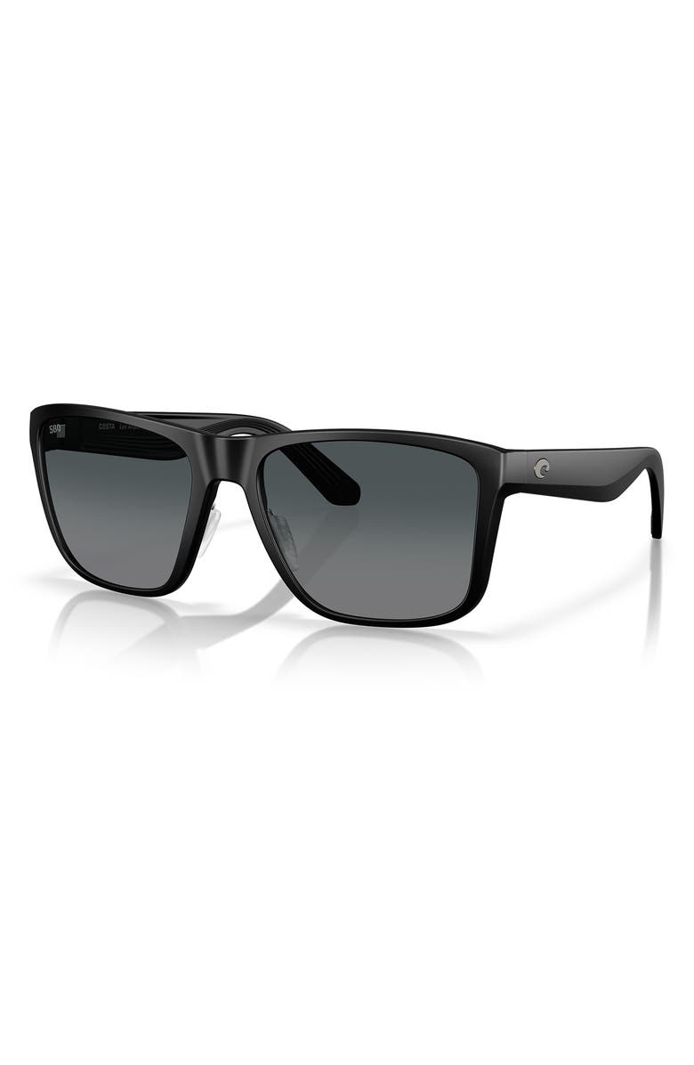 Costa Del Mar 59mm Polarized Rectangular Sunglasses, Alternate, color, Matte Black/ Gray 580G