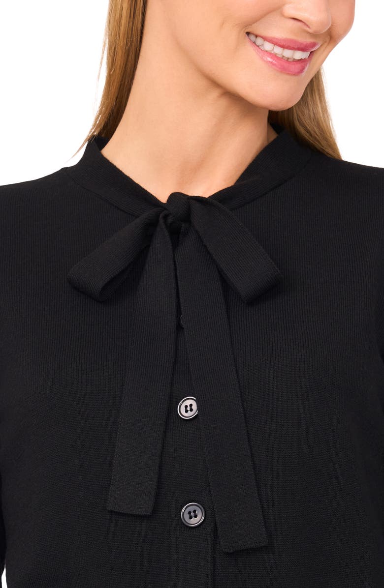 CeCe Tie Neck Cardigan, Alternate, color, Rich Black