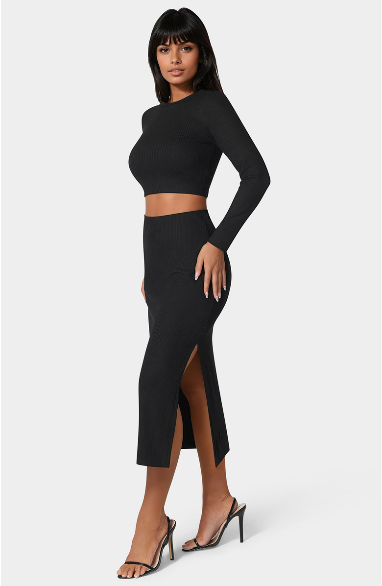 bebe Two Piece Rib Sweater Set, Alternate, color, Black