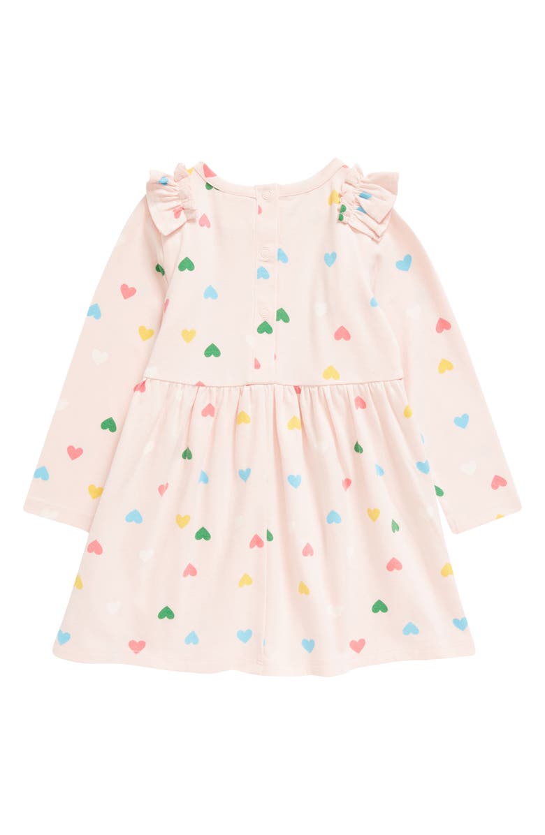 Tucker + Tate Heart Print Shoulder Ruffle Long Sleeve Cotton Blend Dress, Alternate, color, Pink English Happy Hearts