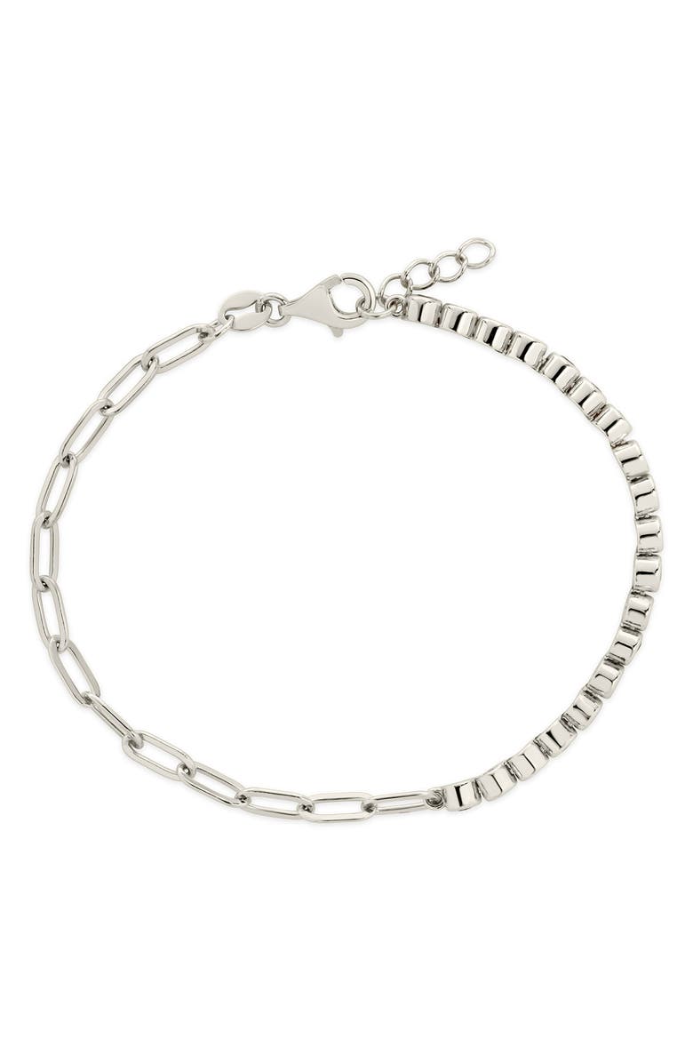 Sterling Forever Cubic Zirconia Paper Clip Chain Tennis Bracelet, Alternate, color, Silver